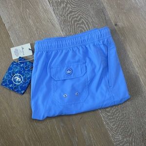 Peter Millar Men’s XL Seaside Blue Solid Magic Print Swim Trunks New